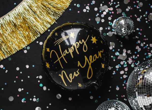 Foil balloon Happy New Year, 45 cm, black