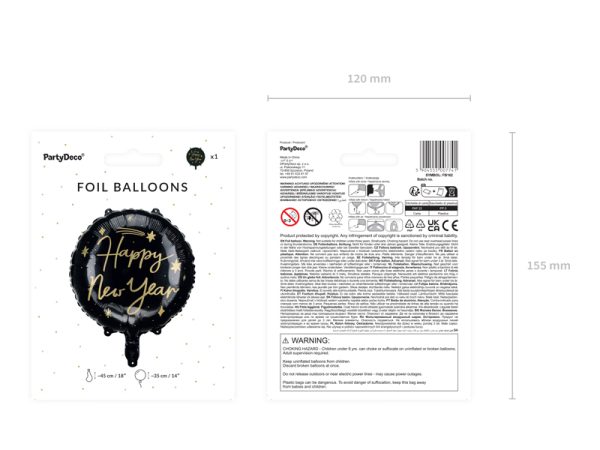 Foil balloon Happy New Year, 45 cm, black