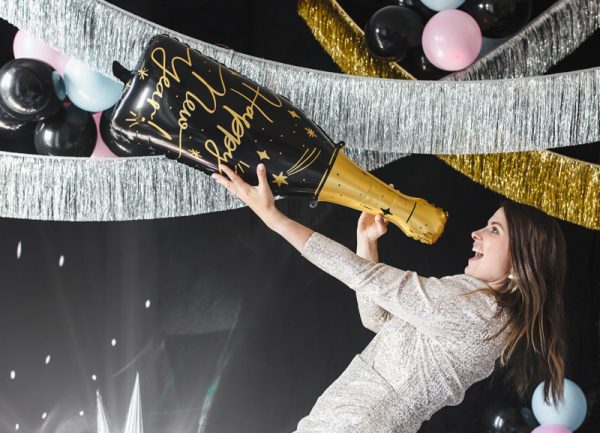 Foil balloon Bottle Happy New Year, 39,5x98 cm, mix