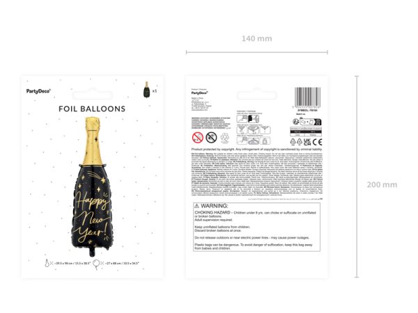 Foil balloon Bottle Happy New Year, 39,5x98 cm, mix
