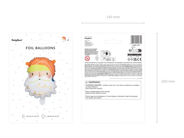 Foil balloon Santa, 26x31 cm mix (1 pkt / 5 pc.)
