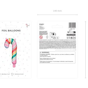 Foil balloon Candy cane, 18.5x35 cm, mix (1 pkt / 5 pc.)