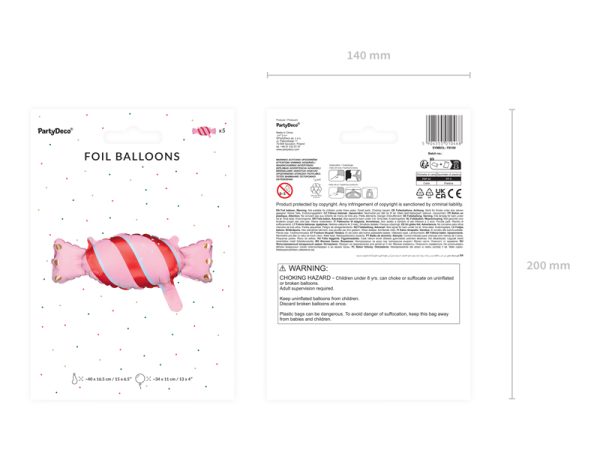 Foil balloon Candy, mix, 40x16,5 cm (1 pkt / 5 pc.)