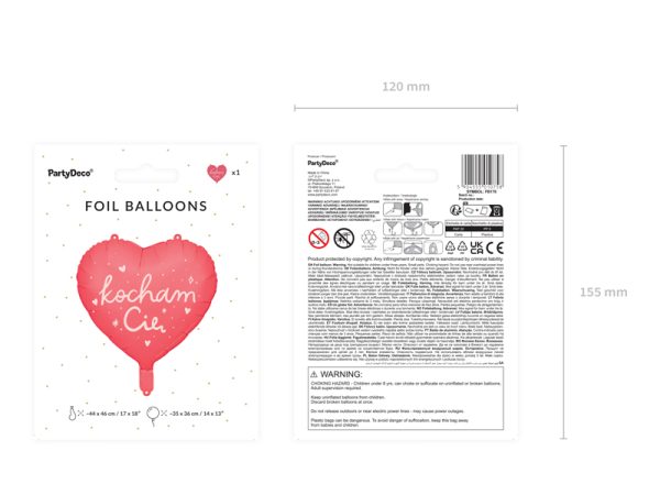 Foil balloon Heart ''Kocham Cię'', 45 cm, mix