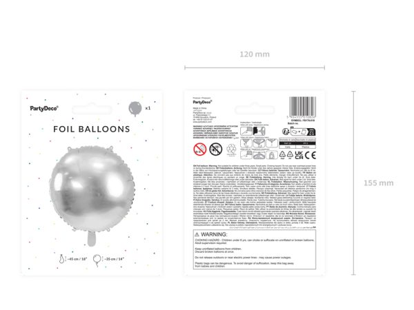 Round foil balloon, 45 cm, silver