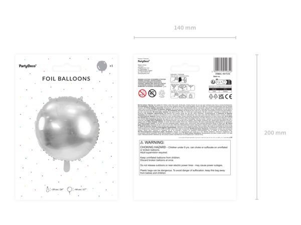 Round foil balloon, 59 cm, silver