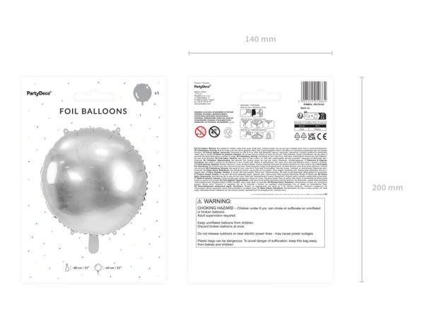 Round foil balloon, 80 cm, silver
