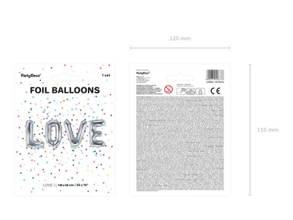 Foil Balloon Love, 140x35cm, silver