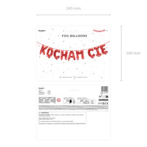 Foil balloon Kocham Cię, 285x40 cm, red