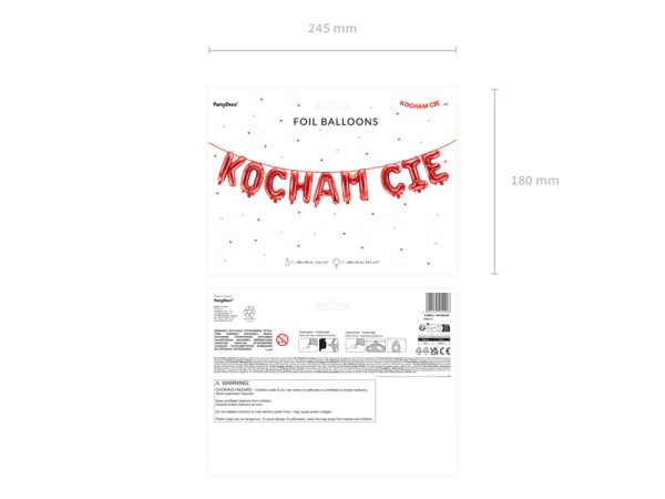 Foil balloon Kocham Cię, 285x40 cm, red