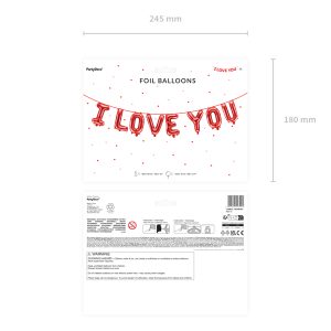 Foil balloon I Love You, 260x40 cm, red