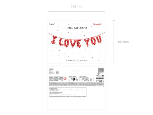 Foil balloon I Love You, 260x40 cm, red