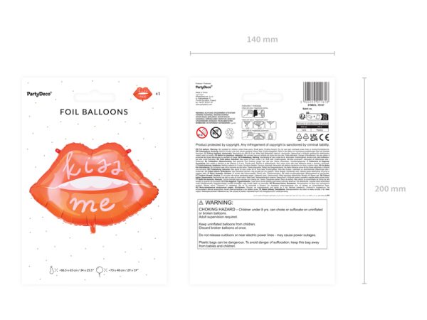 Foil balloon Lips, 86.5x65 cm, mix