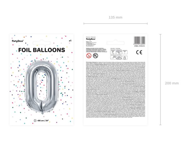 Foil Balloon Number ''0'', 86cm, silver