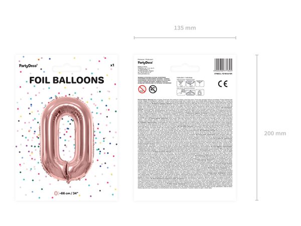 Foil Balloon Number ''0'', 86cm, rose gold