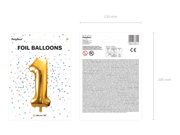 Foil Balloon Number ''1'', 86cm, gold