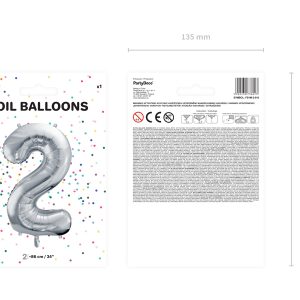 Foil Balloon Number ''2'', 86cm, silver
