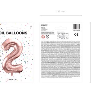 Foil Balloon Number ''2'', 86cm, rose gold