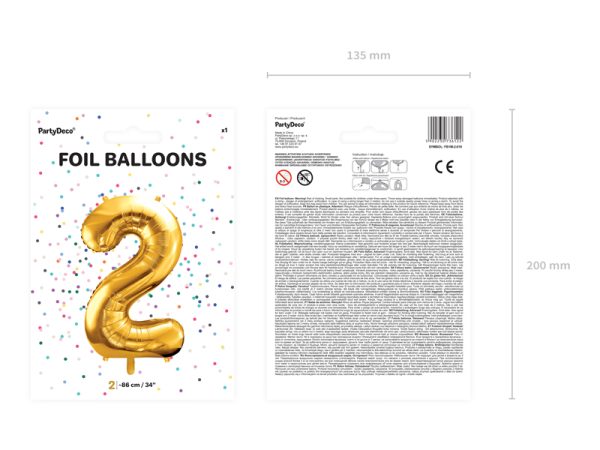 Foil Balloon Number ''2'', 86cm, gold