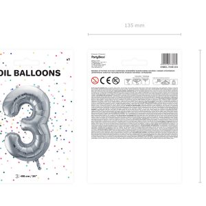 Foil Balloon Number ''3'', 86cm, silver