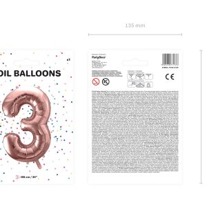 Foil Balloon Number ''3'', 86cm, rose gold