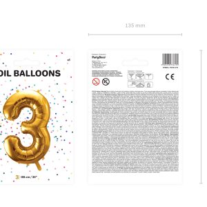 Foil Balloon Number ''3'', 86cm, gold