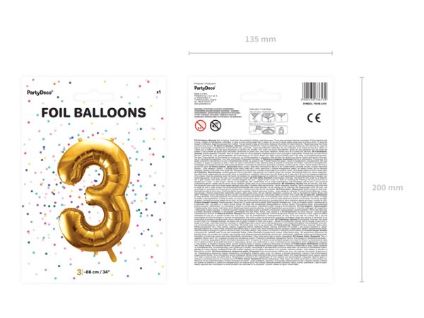 Foil Balloon Number ''3'', 86cm, gold