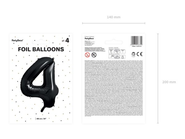 Foil Balloon Number ''4'', 86cm, black