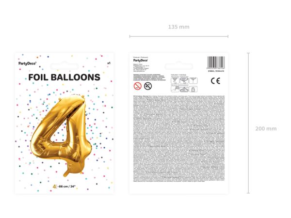 Foil Balloon Number ''4'', 86cm, gold