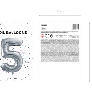 Foil Balloon Number ''5'', 86cm, silver