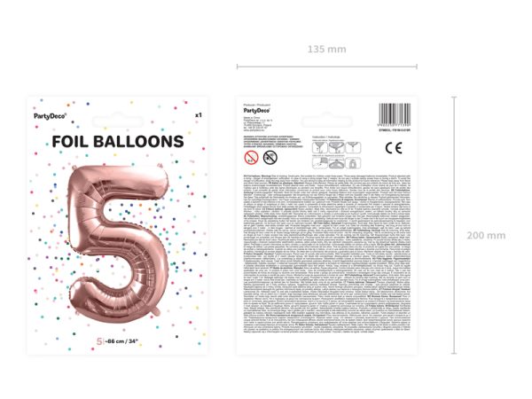 Foil Balloon Number ''5'', 86cm, rose gold