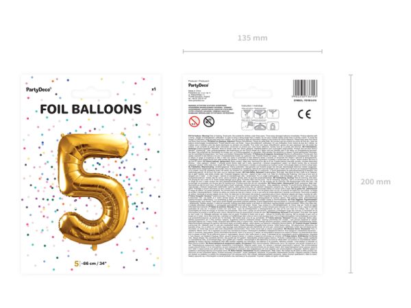 Foil Balloon Number ''5'', 86cm, gold
