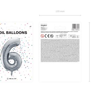 Foil Balloon Number ''6'', 86cm, silver