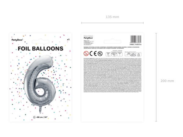 Foil Balloon Number ''6'', 86cm, silver