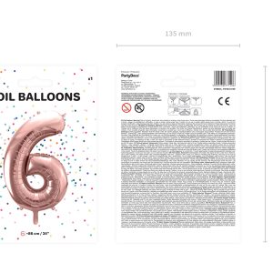 Foil Balloon Number ''6'', 86cm, rose gold