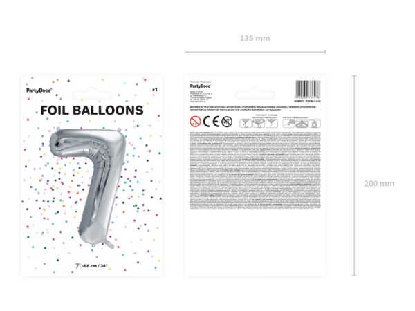 Foil Balloon Number ''7'', 86cm, silver