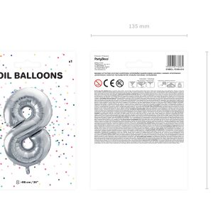 Foil Balloon Number ''8'', 86cm, silver