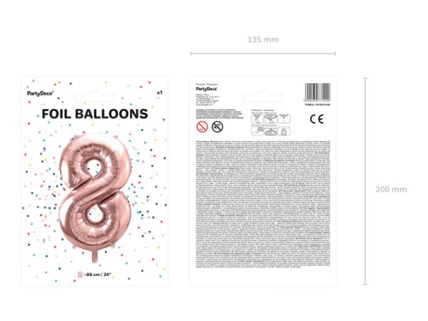 Foil Balloon Number ''8'', 86cm, rose gold