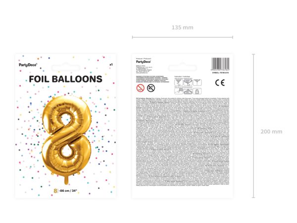 Foil Balloon Number ''8'', 86cm, gold