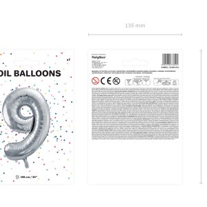 Foil Balloon Number ''9'', 86cm, silver