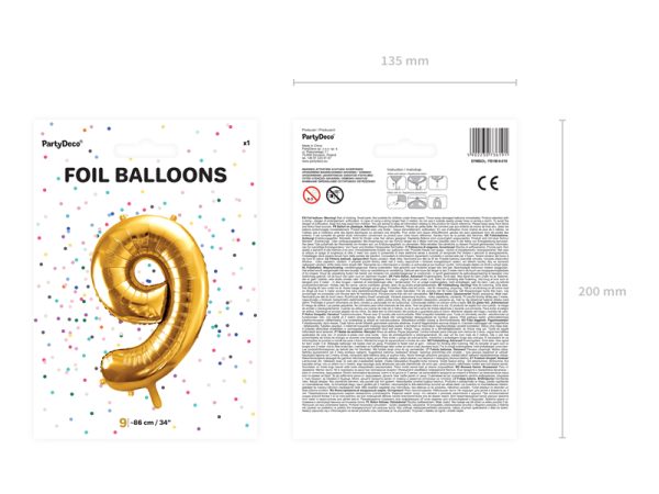 Foil Balloon Number ''9'', 86cm, gold
