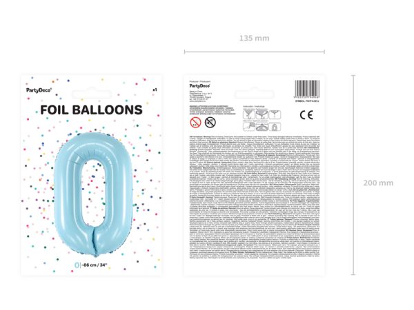 Foil Balloon Number ''0'', 86cm, light blue