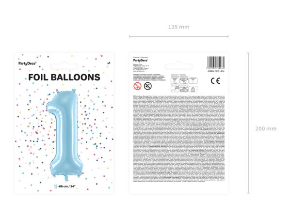 Foil Balloon Number ''1'', 86cm, light blue