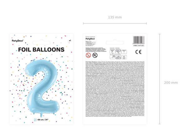 Foil Balloon Number ''2'', 86cm, light blue