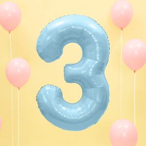 Foil Balloon Number ''3'', 86cm, light blue