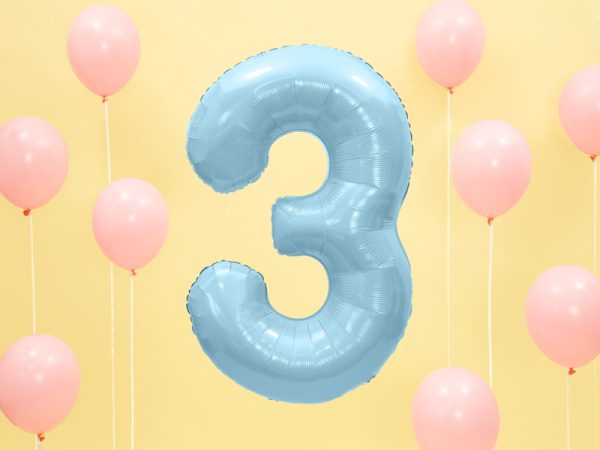 Foil Balloon Number ''3'', 86cm, light blue