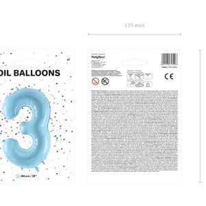 Foil Balloon Number ''3'', 86cm, light blue