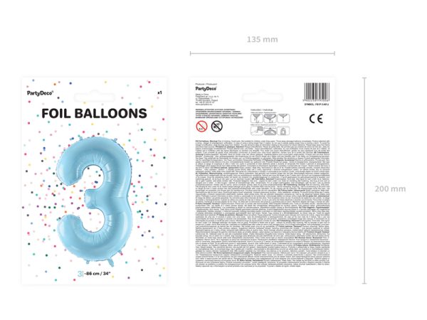 Foil Balloon Number ''3'', 86cm, light blue