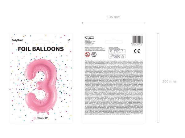 Foil Balloon Number ''3'', 86cm, pink