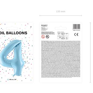 Foil Balloon Number ''4'', 86cm, light blue